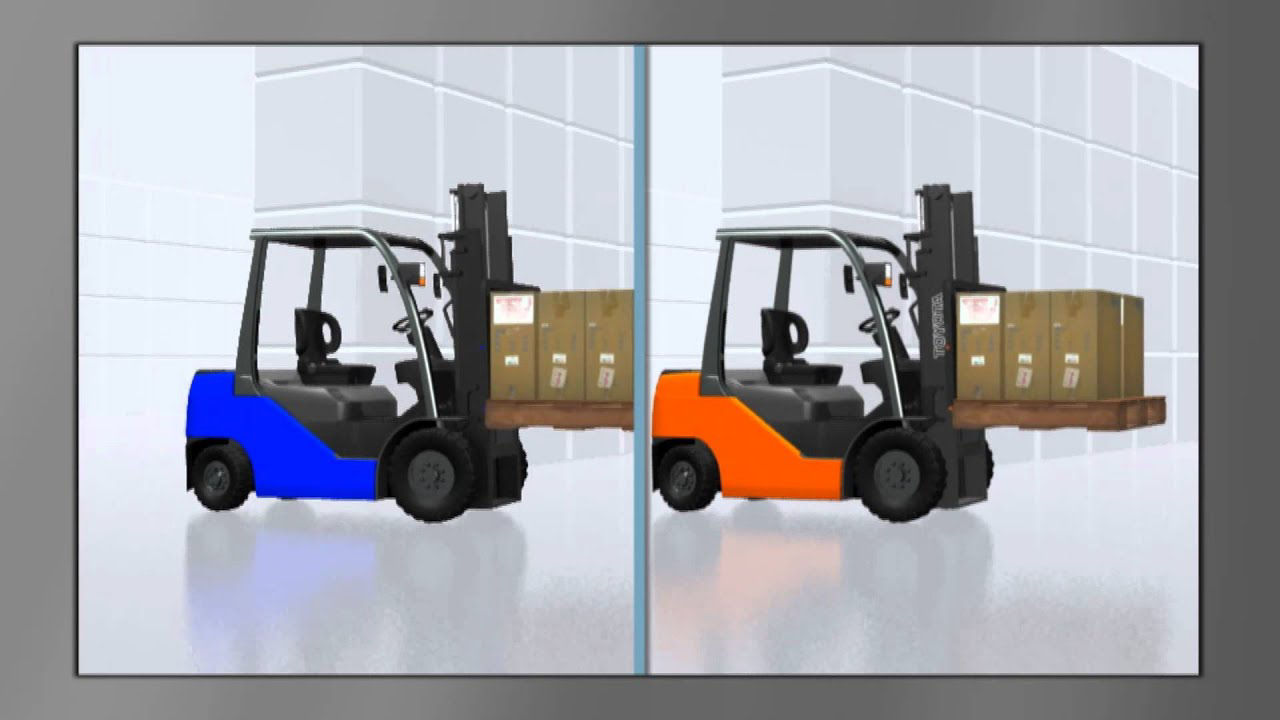 A graphic showing two animated forklifts side by side